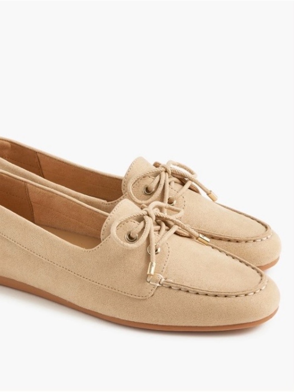 NWT Light Khaki Beige Suede Tie-Front Loafers - Women Shoes